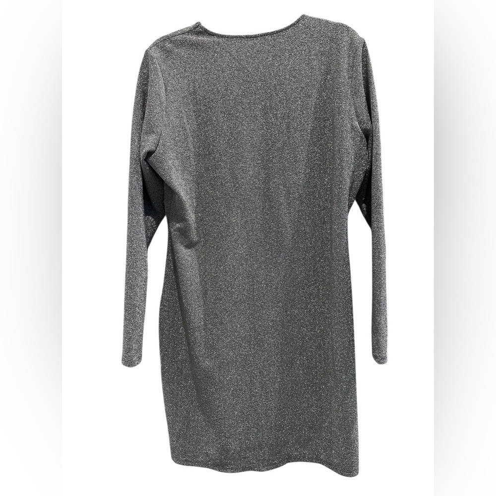 H&M Silver Glitter Knot Long Sleeve Party Dress Size XL - Picture 5 of 5
